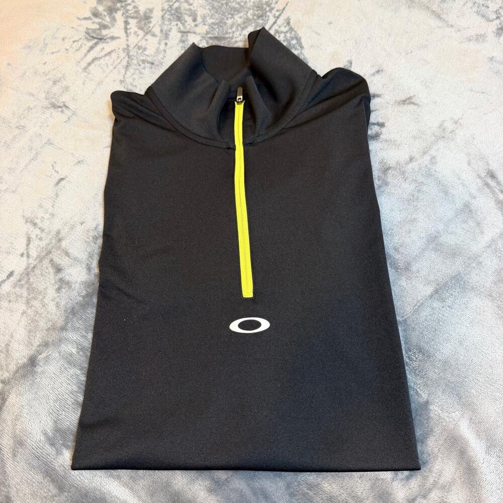 Oakley Golf Polo Shirt Mens L Regular Fit Black Yellow 1/4 zip S/L ActiveWear